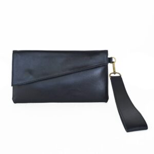 Angle Clutch Wristlet in Black Leather