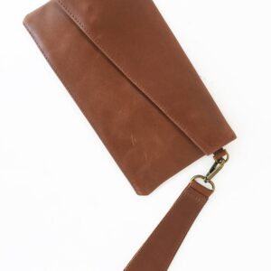 Angled Clutch Wristlet- Cognac
